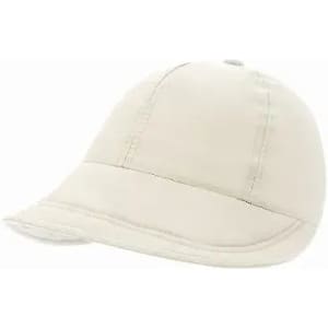 A beige cap with a curved brim and seamless design. The cap features stitching details and a button on top.
