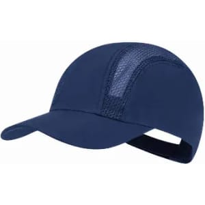 A navy blue cap with a mesh design on the front and an adjustable back strap. It features a curved brim and sleek silhouette.