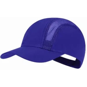 A cap in a vibrant purple colour with a ventilated mesh design and an adjustable strap.