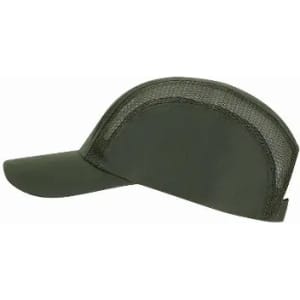 A dark green cap with a mesh back, featuring a curved brim and a stylish design.