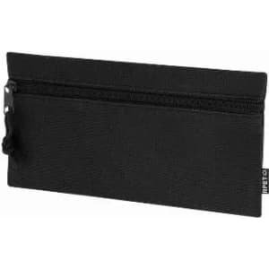 A black zippered pouch with a textured surface, featuring a small attachment loop.