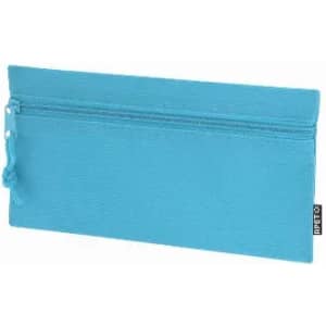 A zippered pouch in bright blue, featuring a simple design and a small loop for easy carrying.