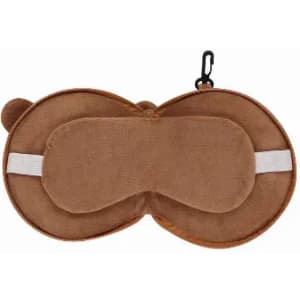 A brown eye mask featuring a soft, plush material with a strap, designed for comfort during rest.