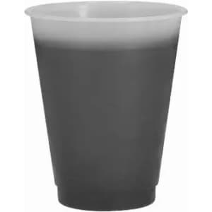 A drink bottle in a gradient design, transitioning from grey at the top to black at the bottom, featuring a logo.