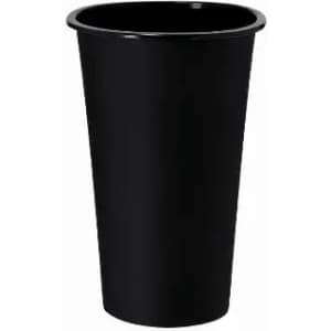 A drink bottle in black plastic with a simple design and a smooth finish. Features a logo on the surface.