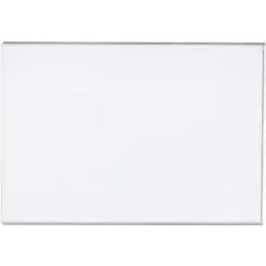A whiteboard with a metallic frame, featuring a smooth, glossy white surface for writing or drawing.