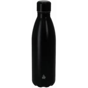 A drink bottle in sleek black stainless steel design with a rounded silhouette and a screw-top lid.