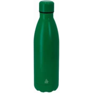 A green drink bottle with a rounded design and a screw-top lid. It features a branding logo on the surface.