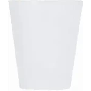 A white drink bottle with a sleek, tapered design. The bottle features a logo on its surface.