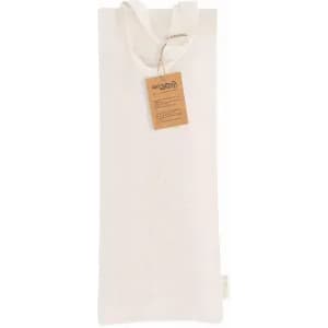 A drink bottle carrier in cream with a textured design and a tag attached, featuring a loop handle for easy carrying.