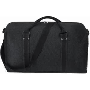 A black bag with dual handles and a shoulder strap, featuring a textured surface and a zip closure.