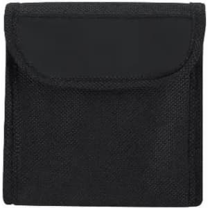A black wallet made of fabric with a fold-over flap and simple design. The wallet has no visible logos or branding.