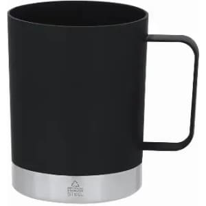 A drink bottle featuring a sleek black exterior and a shiny silver base, with a stylish handle.