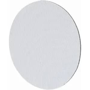 A circular, flat, white disc with a textured surface, featuring a simple design.