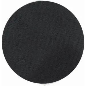 A black round product with a textured surface, featuring a logo in the centre.