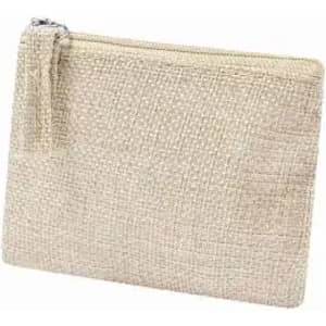 A zippered pouch made of natural, textured fabric in a light beige colour with a simple design.