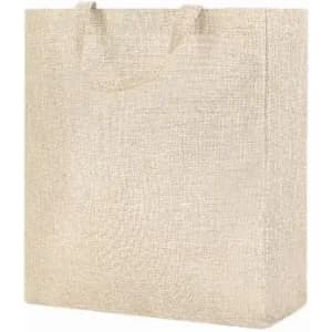 A jute shopping bag in a natural beige colour with two handles, featuring a textured finish.