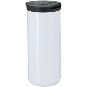 A drink bottle in sleek white with a black lid, featuring a built-in spout and a logo.