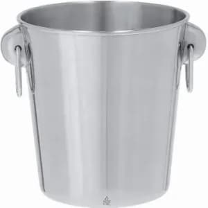 A stainless steel bucket with two handles, featuring a smooth finish and a cylindrical shape.