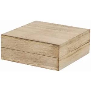 A wooden box with a smooth finish, featuring a simple rectangular design in a light wood colour.