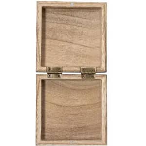 A wooden box featuring a smooth finish with brass hinges, designed to be opened and closed.
