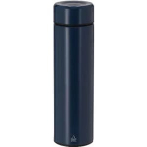 A drink bottle in dark navy blue with a sleek, cylindrical design and a small logo on the base.
