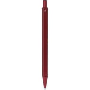 A ballpoint pen in a deep red colour with a streamlined design and a subtle logo on the barrel.