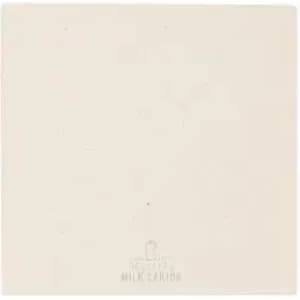 A square, plain cream-coloured coaster featuring a simple design and a small logo at the bottom.