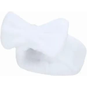 A white hair accessory featuring a bow design, crafted from soft fabric. The item has a simple, elegant look.