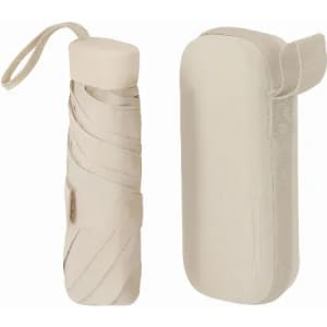 A drink bottle in a light beige colour, featuring a textured design and a matching carrying case.