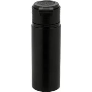 A drink bottle in a sleek black design, featuring a secure lid and integrated spout.