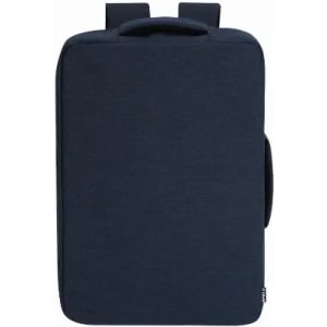 A navy blue laptop backpack with a sleek design, featuring adjustable straps and a top handle.
