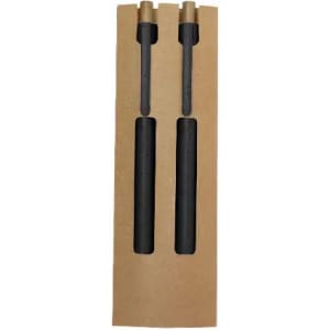 A black drink bottle set with two bottles and a cardboard packaging, featuring a simple design and brass accents.
