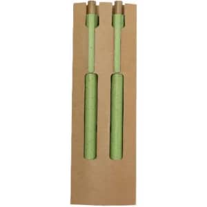 A green drink bottle set displayed in a cardboard packaging, featuring two bottles and a simplistic design.