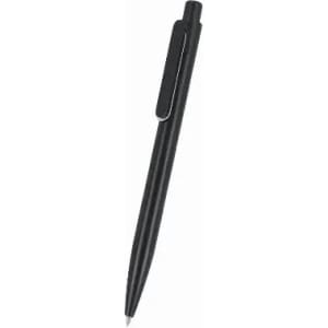A black ballpoint pen with a sleek design and a clip for easy attachment.