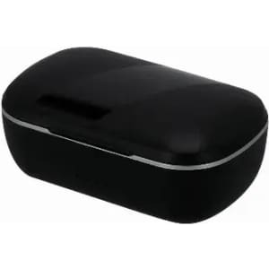 A black product case with a smooth surface and a silver border, featuring a small opening on top.