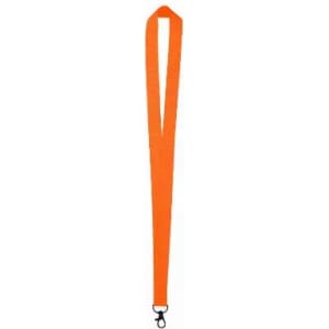 An orange lanyard with a hook, designed for attaching ID badges or keys.