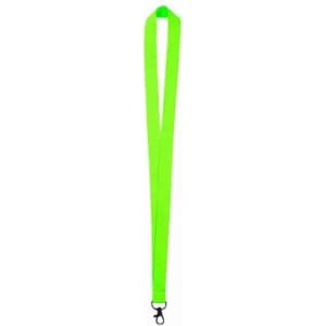 A bright green lanyard with a clip at the end, suitable for holding ID cards or keys.