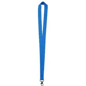 A blue lanyard with a clip at the end, featuring a textured strap. It has a simple, sturdy design.