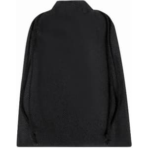 A black drawstring bag featuring a textured surface and matching straps.
