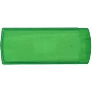 A green drink bottle with a smooth surface and a rounded cap, featuring a logo on the side.