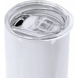 A drink bottle in white with a clear lid featuring a drinking spout and a built-in straw.