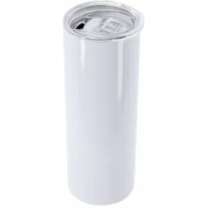 A drink bottle in shiny white with a silver lid and a logo.