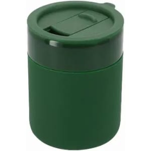 A drink bottle in a deep green shade with a lid featuring a small opening for sipping. It has a simple design.