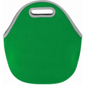 A green neoprene carry bag with a grey handle, featuring a simple and smooth design.