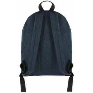 A dark blue backpack with two adjustable shoulder straps and a loop at the top, featuring a simple design without embellishments.