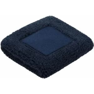 A navy blue towel with a plush, textured surface, featuring a square central area for versatility.