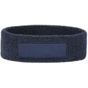 A navy blue wristband made of soft fabric, featuring a plain patch area for customisation.