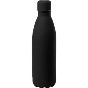 A drink bottle in a sleek black design, featuring a rounded shape and a classic screw-on lid.
