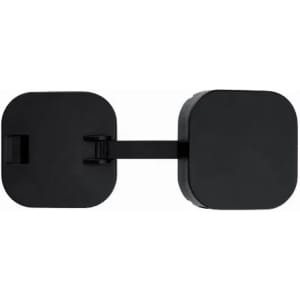 A black product with a connecting hinge, featuring two rounded square components. It has a minimalist design.